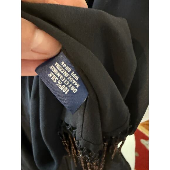 Charter Club Silk chiffon Dressy Scarf Wrap Black Beaded Tassel Detail - Picture 5 of 6